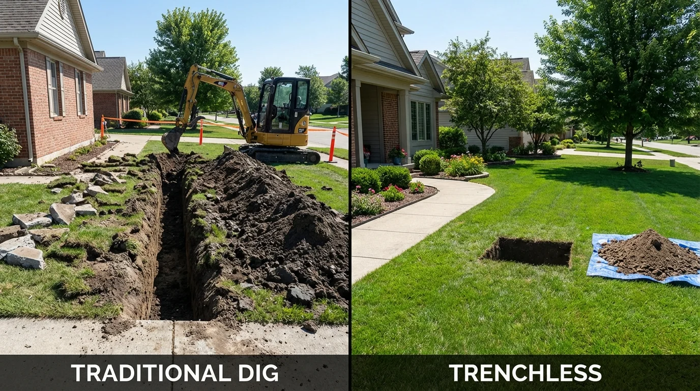 Trenchless sewer repair with minimal yard damage versus traditional excavation in Keewatin, MN